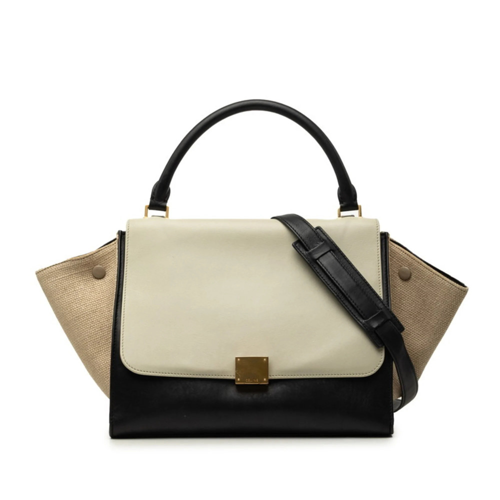Celine Trapeze Handbag/Shoulder Bag, 2-Way, Chalk Gray, Beige, Black Leather,...